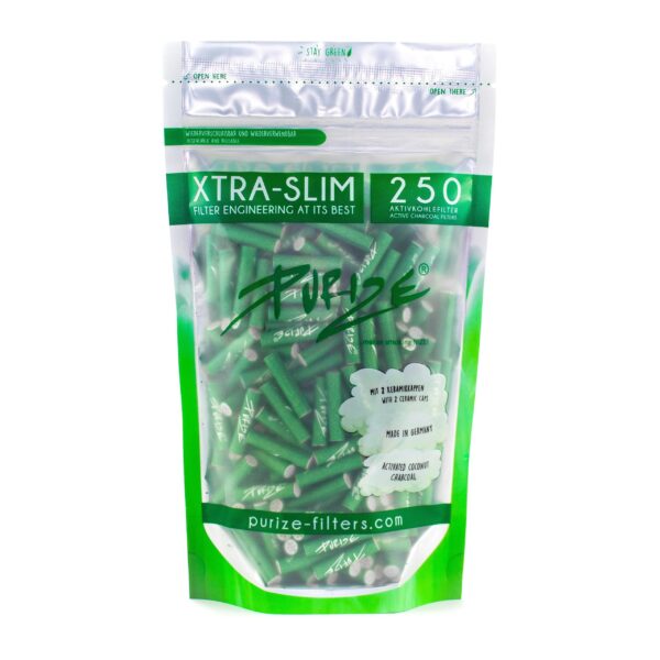 PURIZE® ~ Xtra Slim Aktivkohlefilter GREEN ~ (250Stk.)